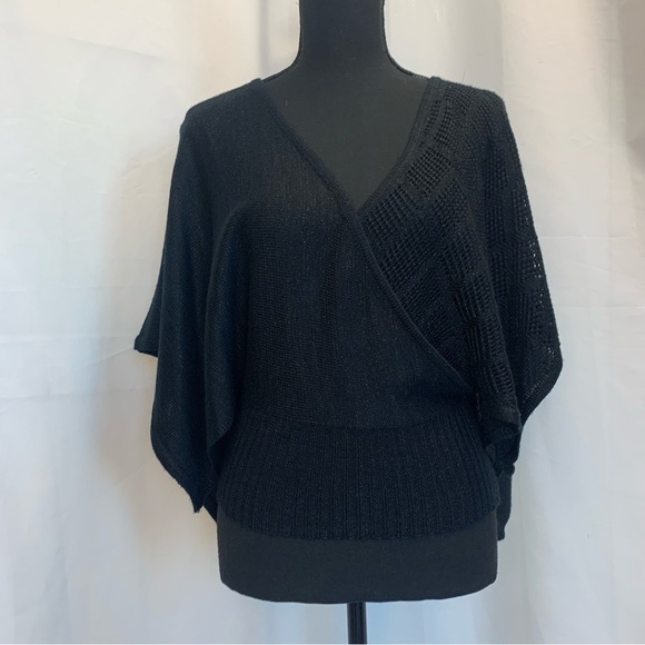 Urban behavior black glitter wide sleeve wrap front sweater Sz L - Picture 12 of 12